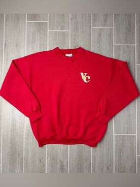 Vtg Discus Athletic Red Fleece Embroidered Crewneck Pullover Sweatshirt Men's L